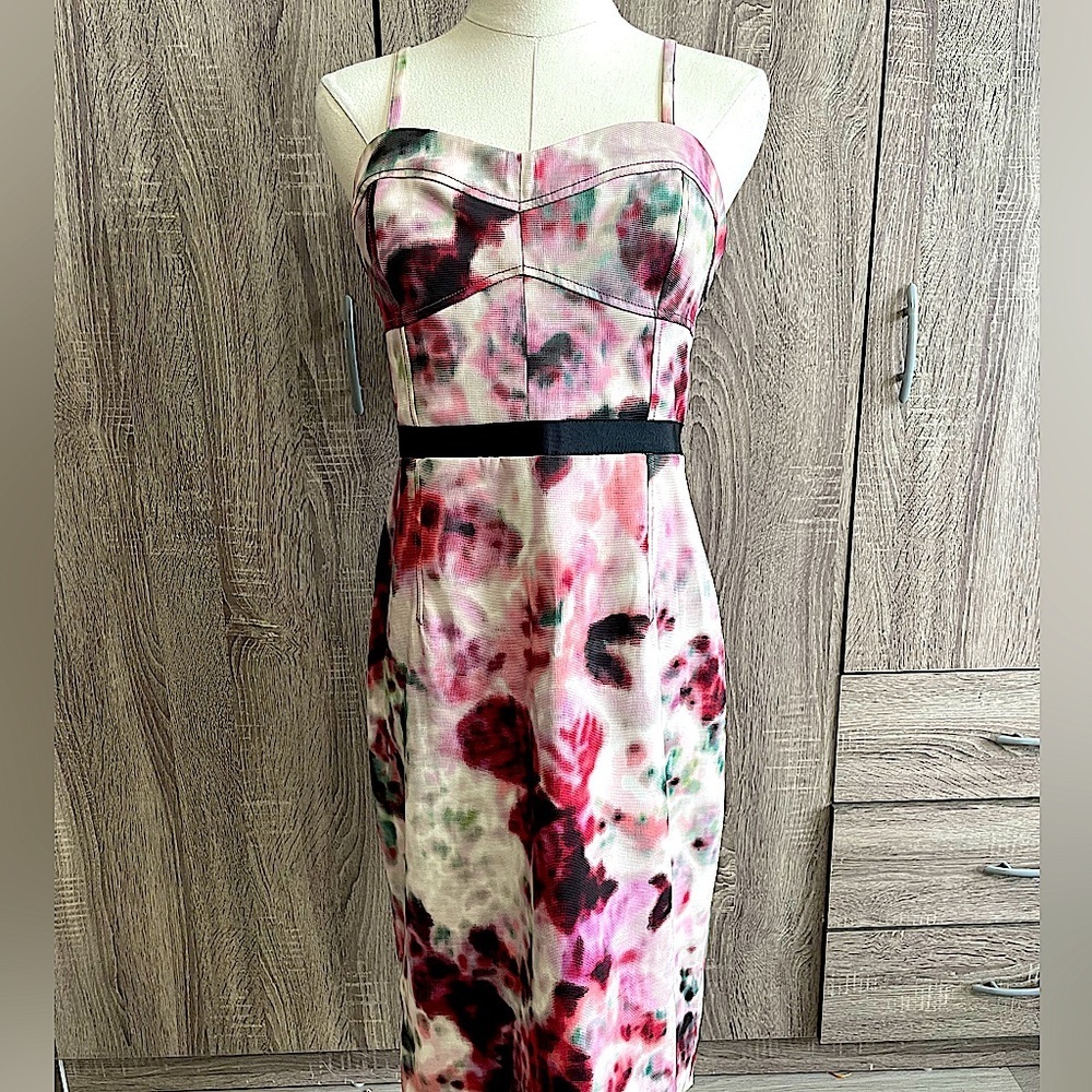 ANTHROPOLOGIE Moulinette Soeurs Maroon Watercolour Floral Designer Dress. 8.